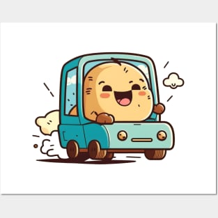 Cute kawaii baby potato driving a car Posters and Art